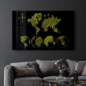 World Map Black-Yellow | Glass Wall Art - Artdesigna