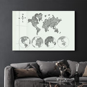 World Map White-Black | Glass Wall Art - Artdesigna