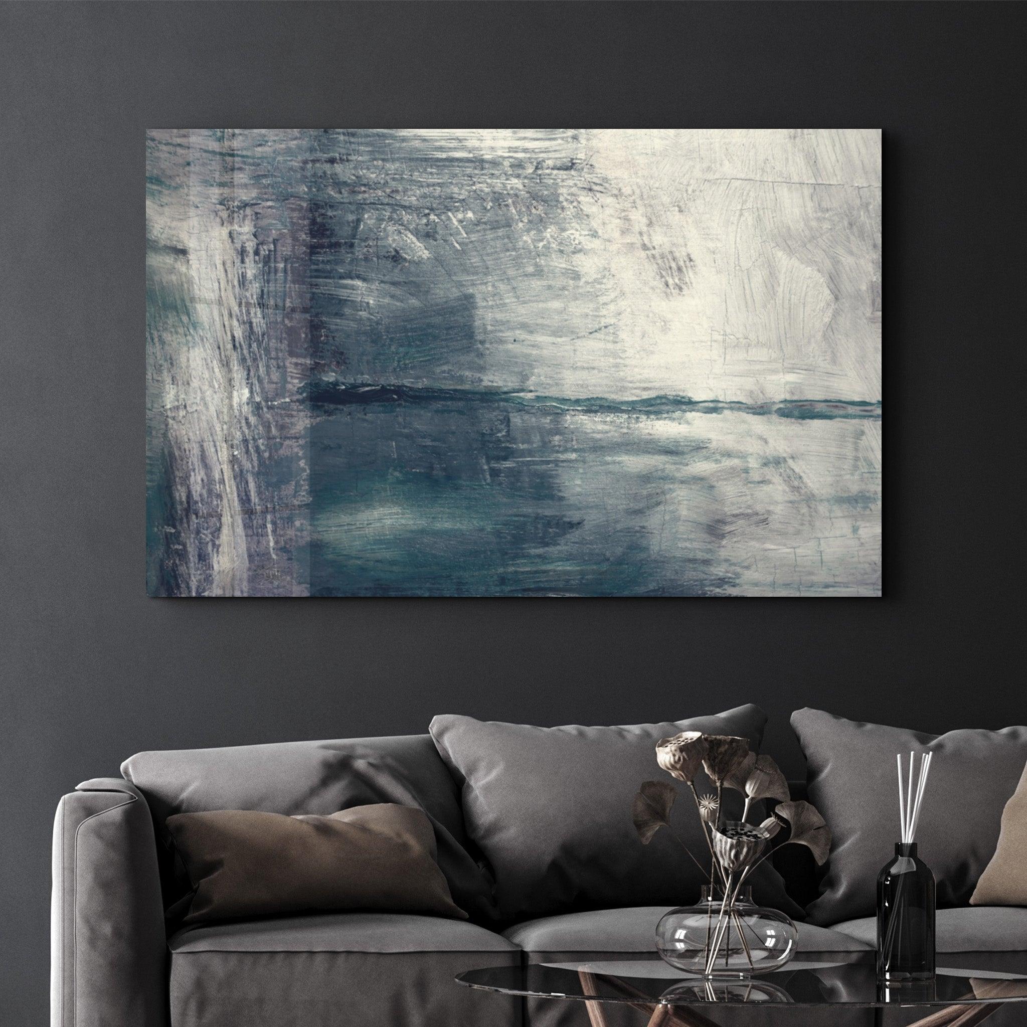 Abstract Gray Sea | Glass Wall Art - Artdesigna