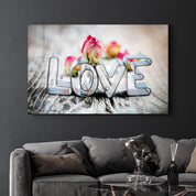 Pink Rose & Love | Glass Wall Art - Artdesigna