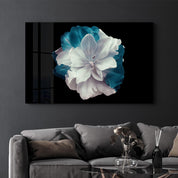 Flower with Blue Leaves | Glass Wall Art - Artdesigna