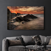 Sharp Rocks and Sunset | Glass Wall Art - Artdesigna