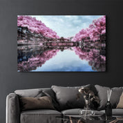 Pink Trees Reflection | Glass Wall Art - Artdesigna