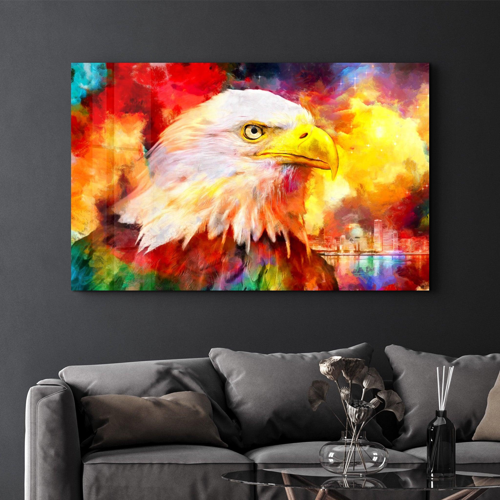 Abstract Colorful Eagle | Glass Wall Art - Artdesigna