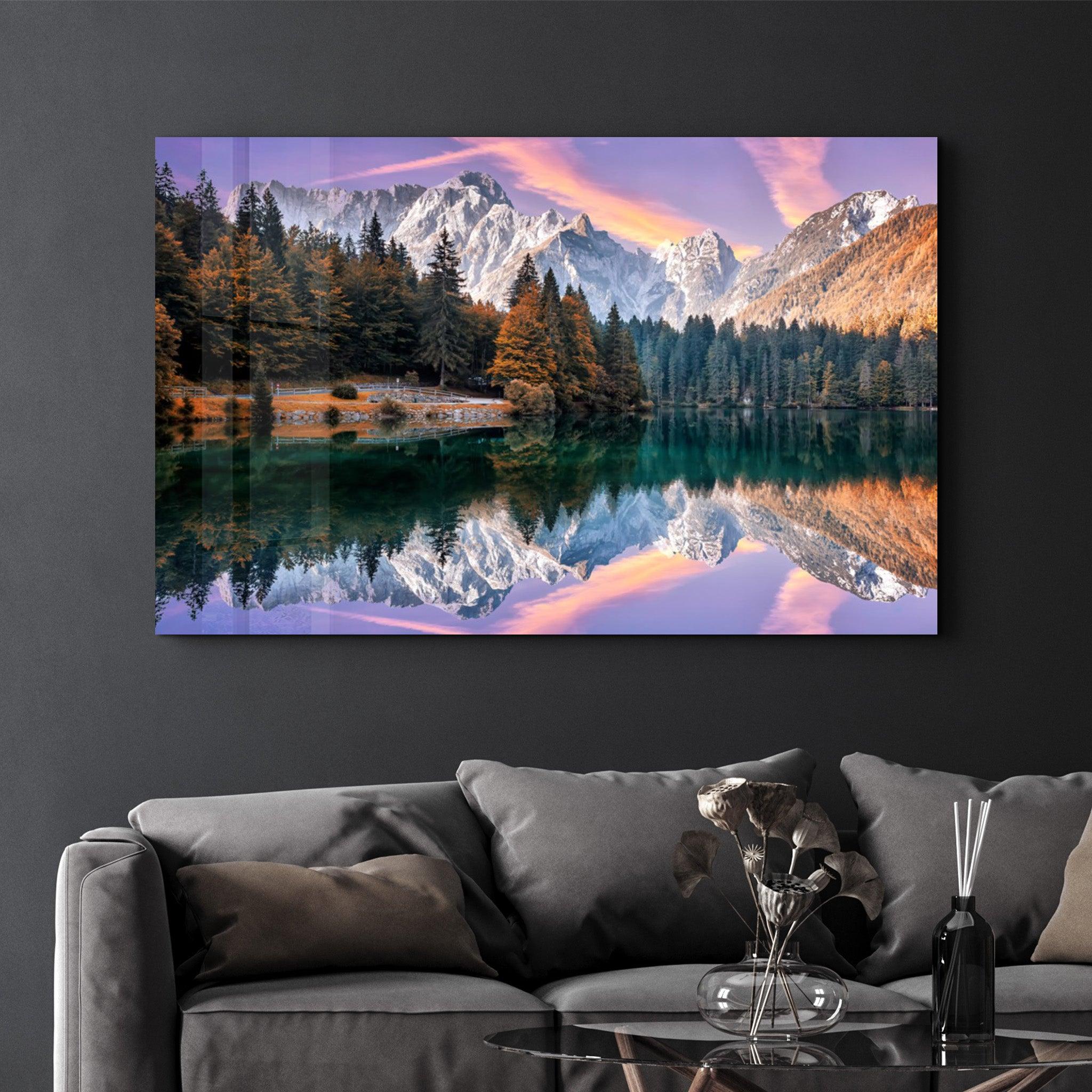 Lake and Mountain Landscape 2 | Glass Wall Art - Artdesigna