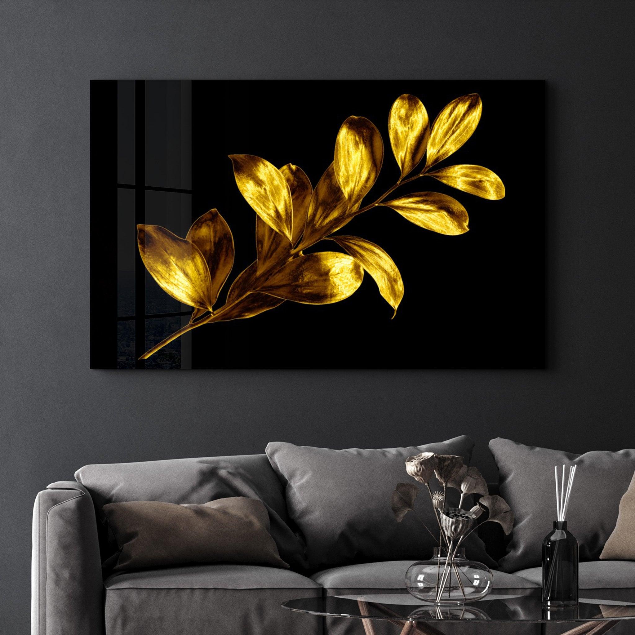 Golden Leaf | Glass Wall Art - Artdesigna