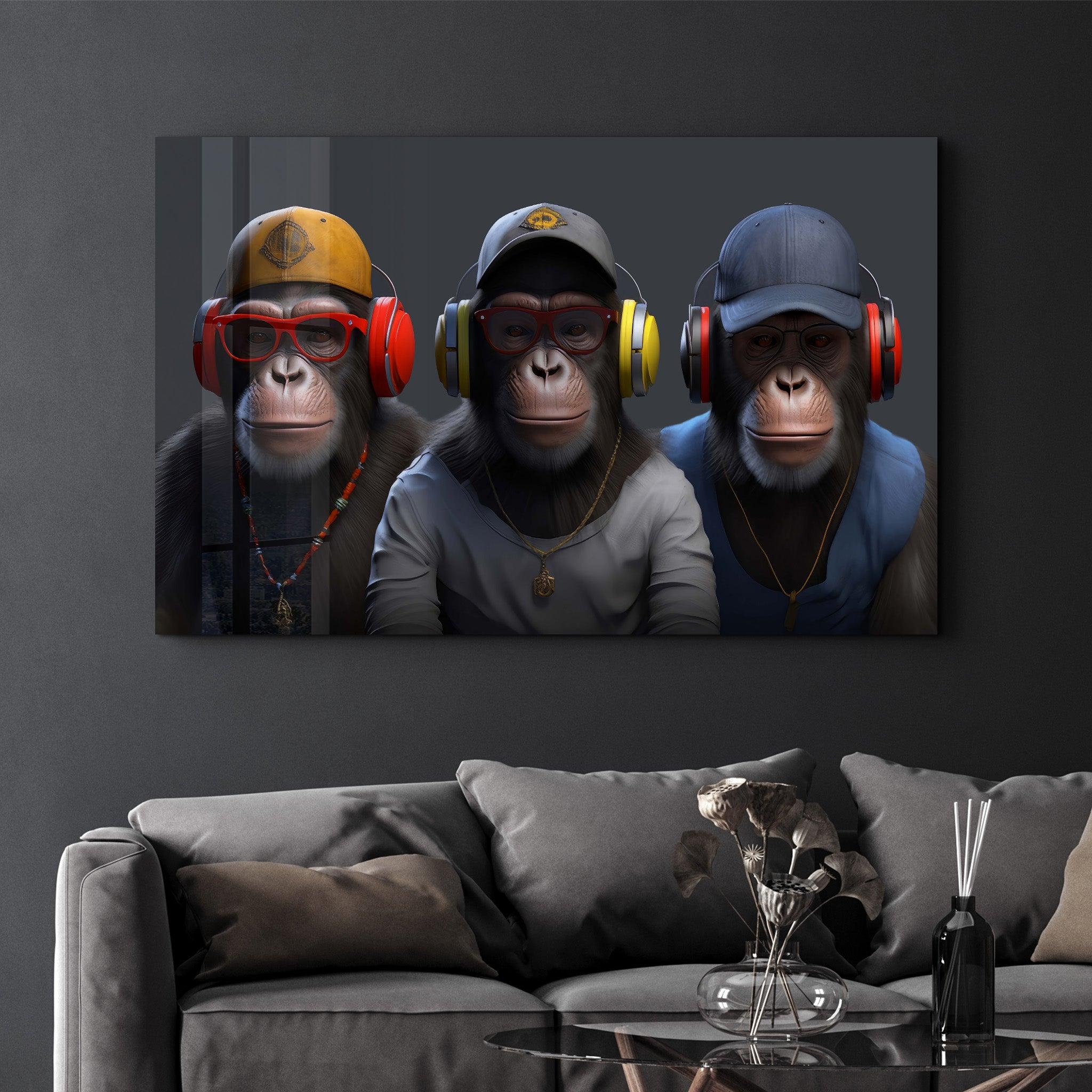 3 monkeys | Glass Wall Art - Artdesigna