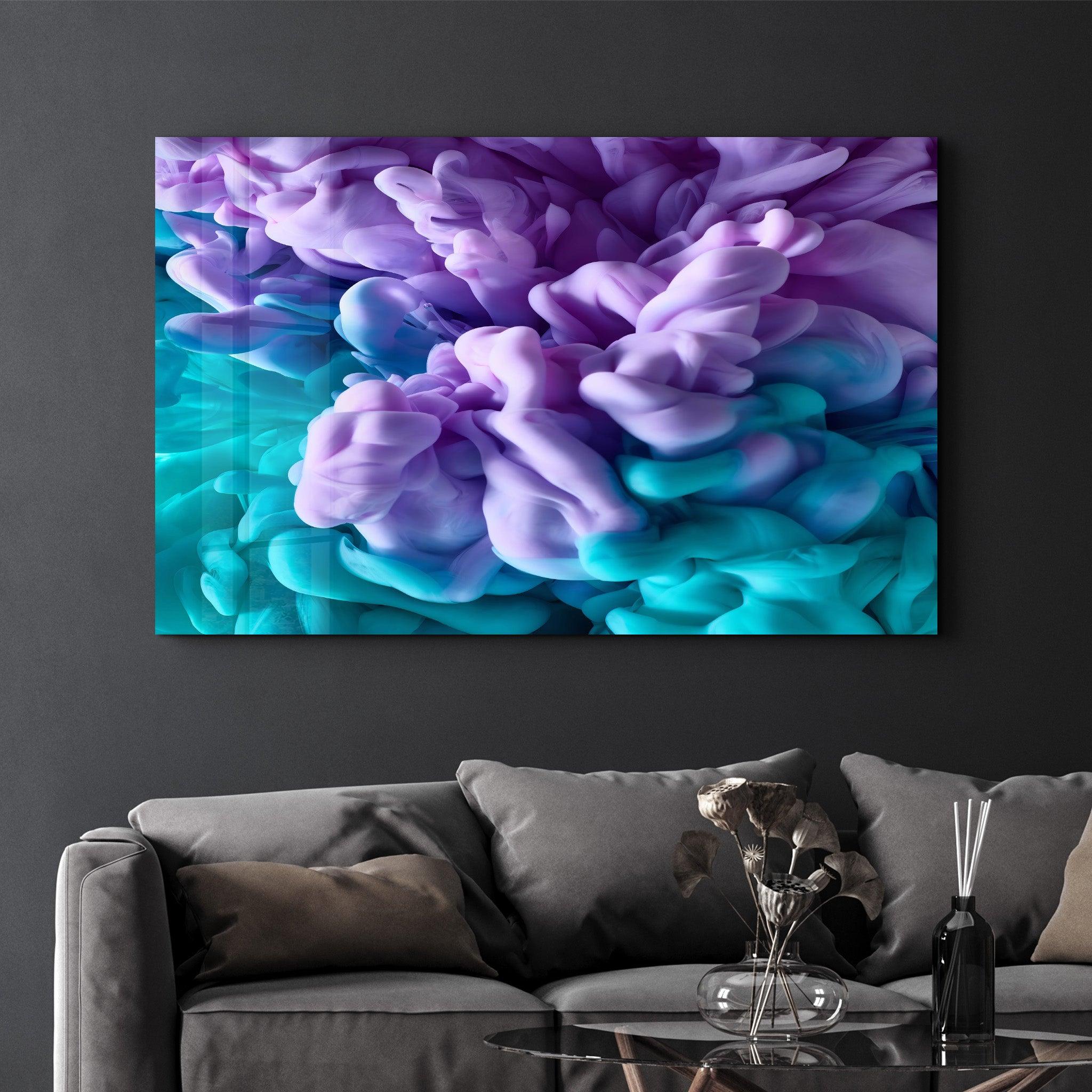 Purple and Blue Smokes | Glass Wall Art - Artdesigna