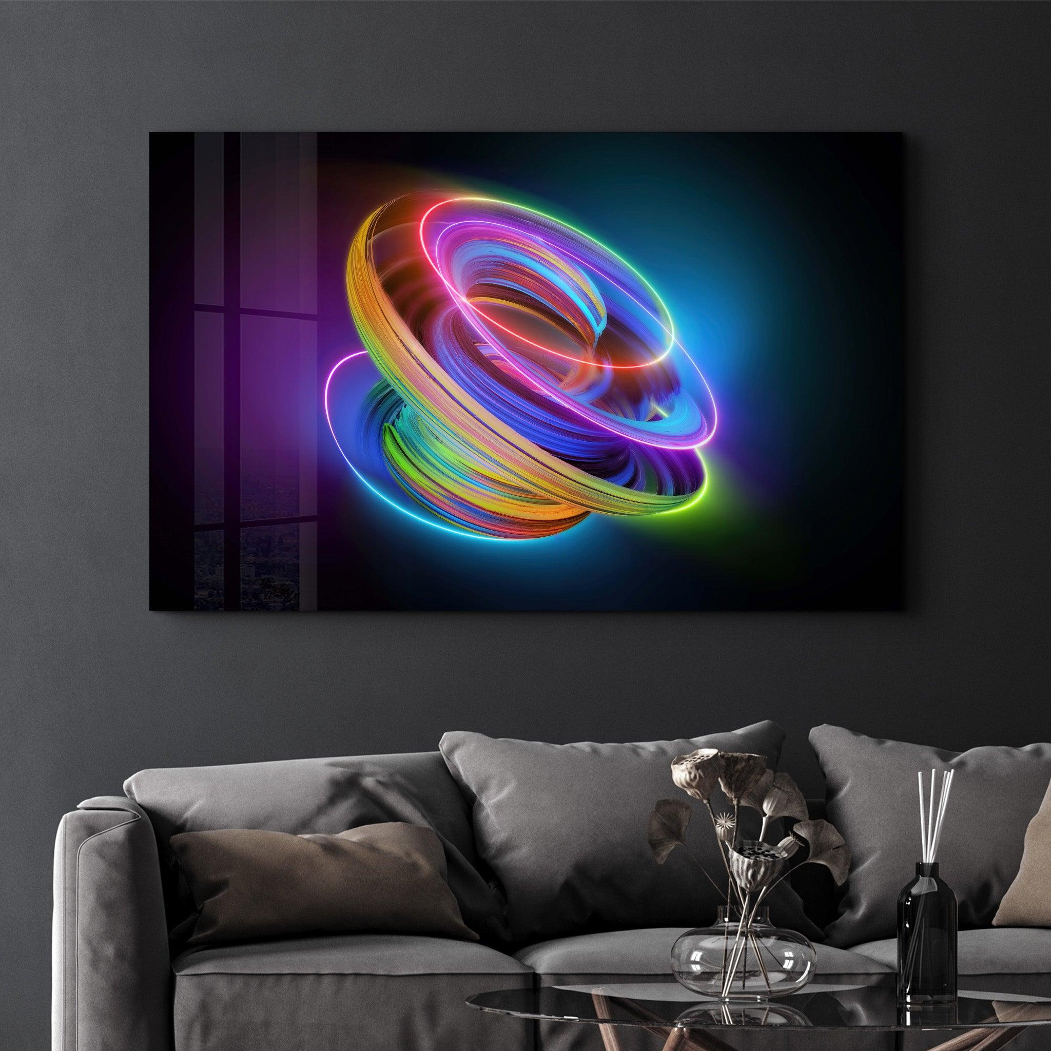 Neon Lines 2 | Glass Wall Art - Artdesigna