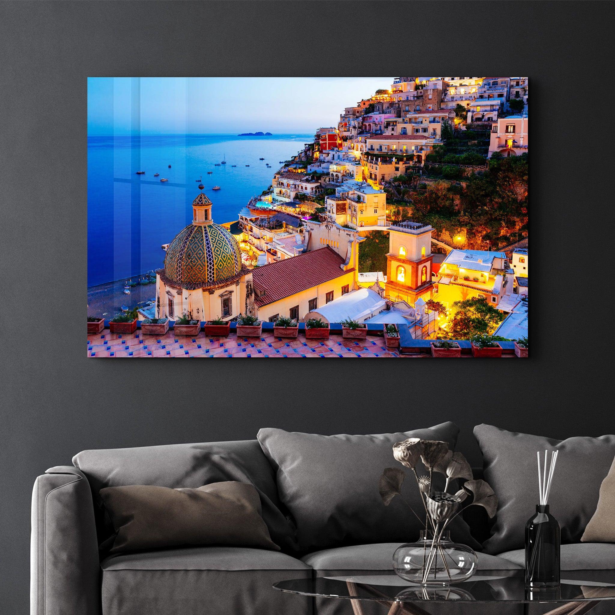 Positano, Amalfi Coast, Campania, Sorrento, Italy | Glass Wall Art - Artdesigna