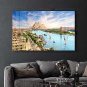 Pyramid Complex in Aswan city by the Nile, aerial view, Egypt | Glass Wall Art - Artdesigna