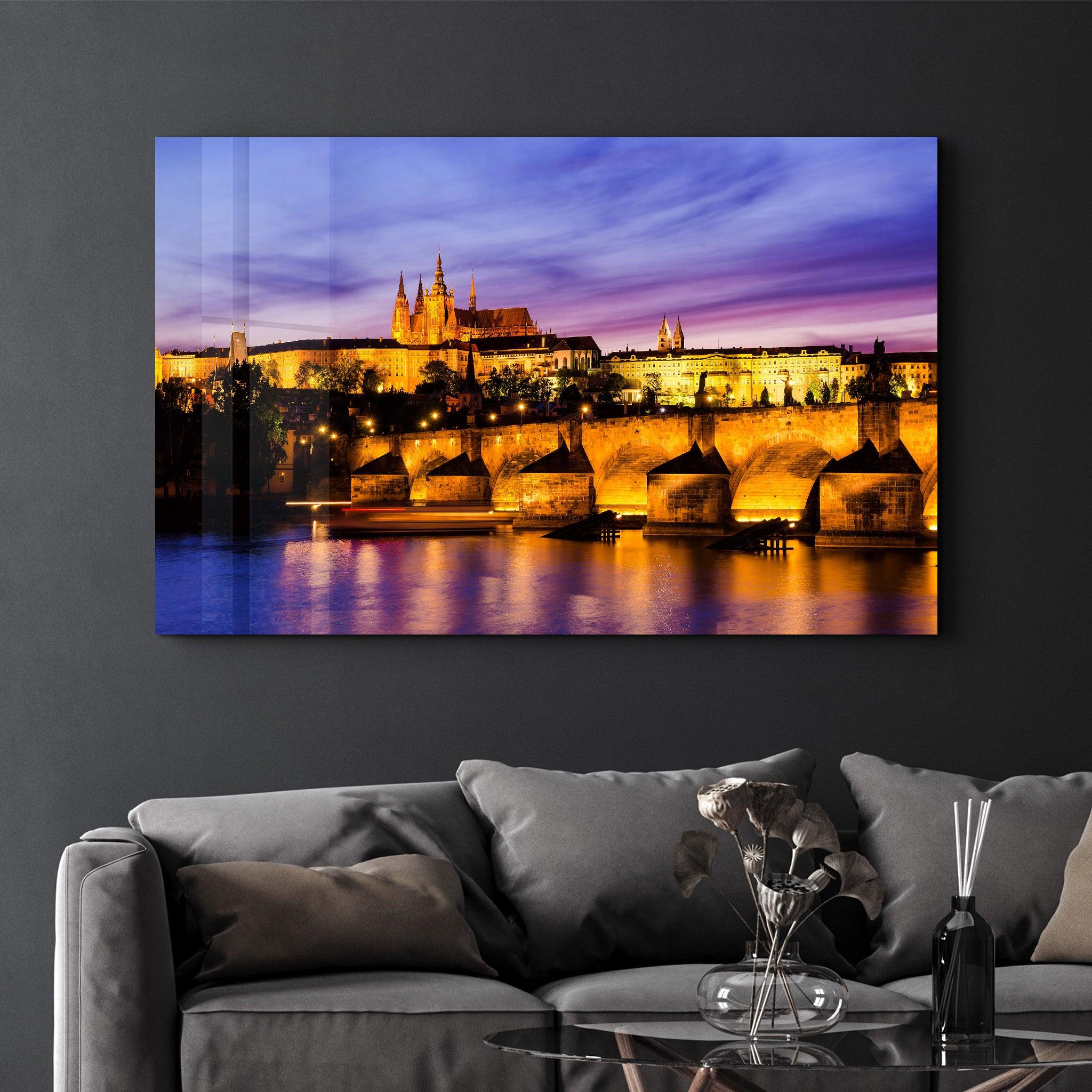 Beautiful Prague Castle during twilight | Glass Wall Art - Artdesigna