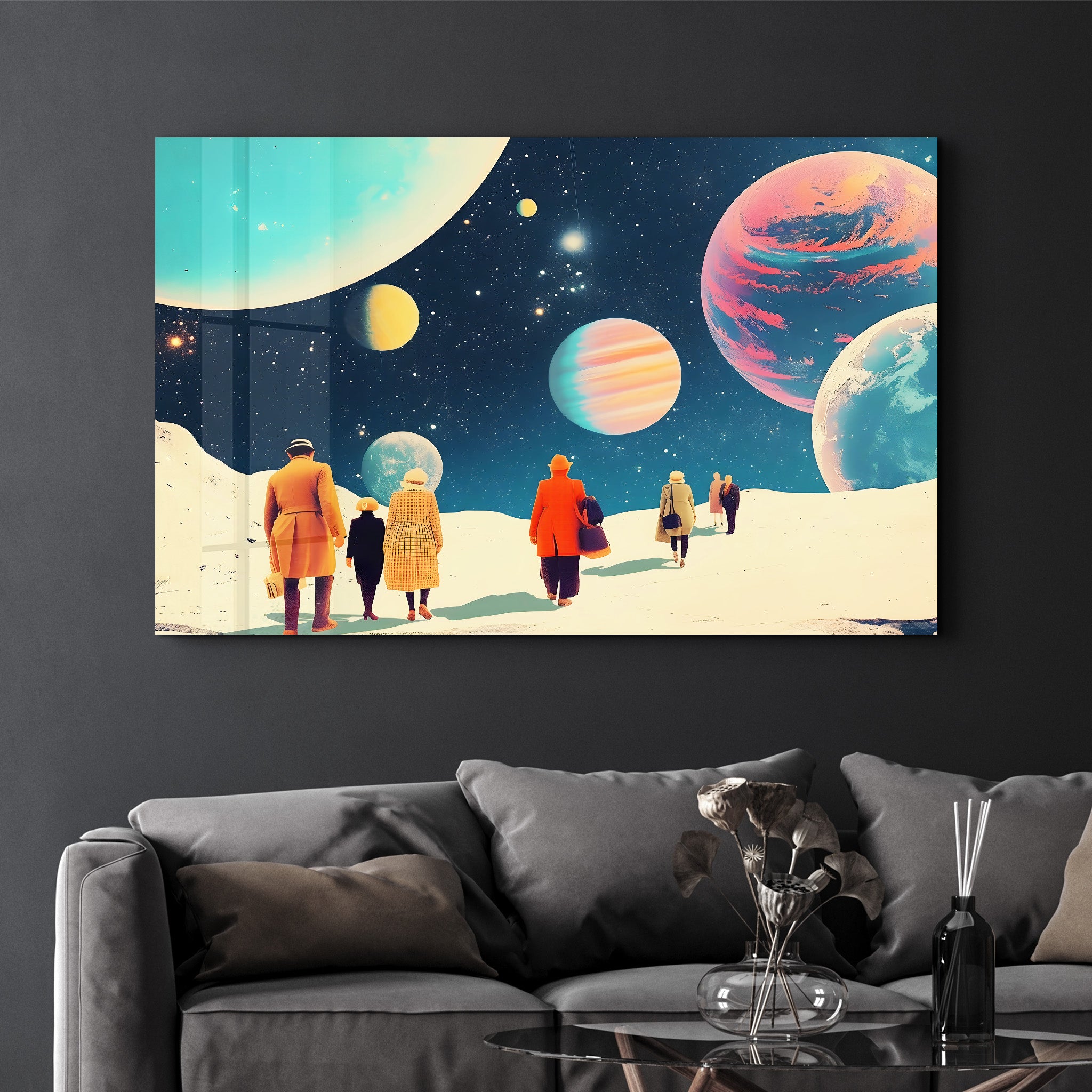 Walking in the Space in 70s - Glass Wall Art - Artdesigna