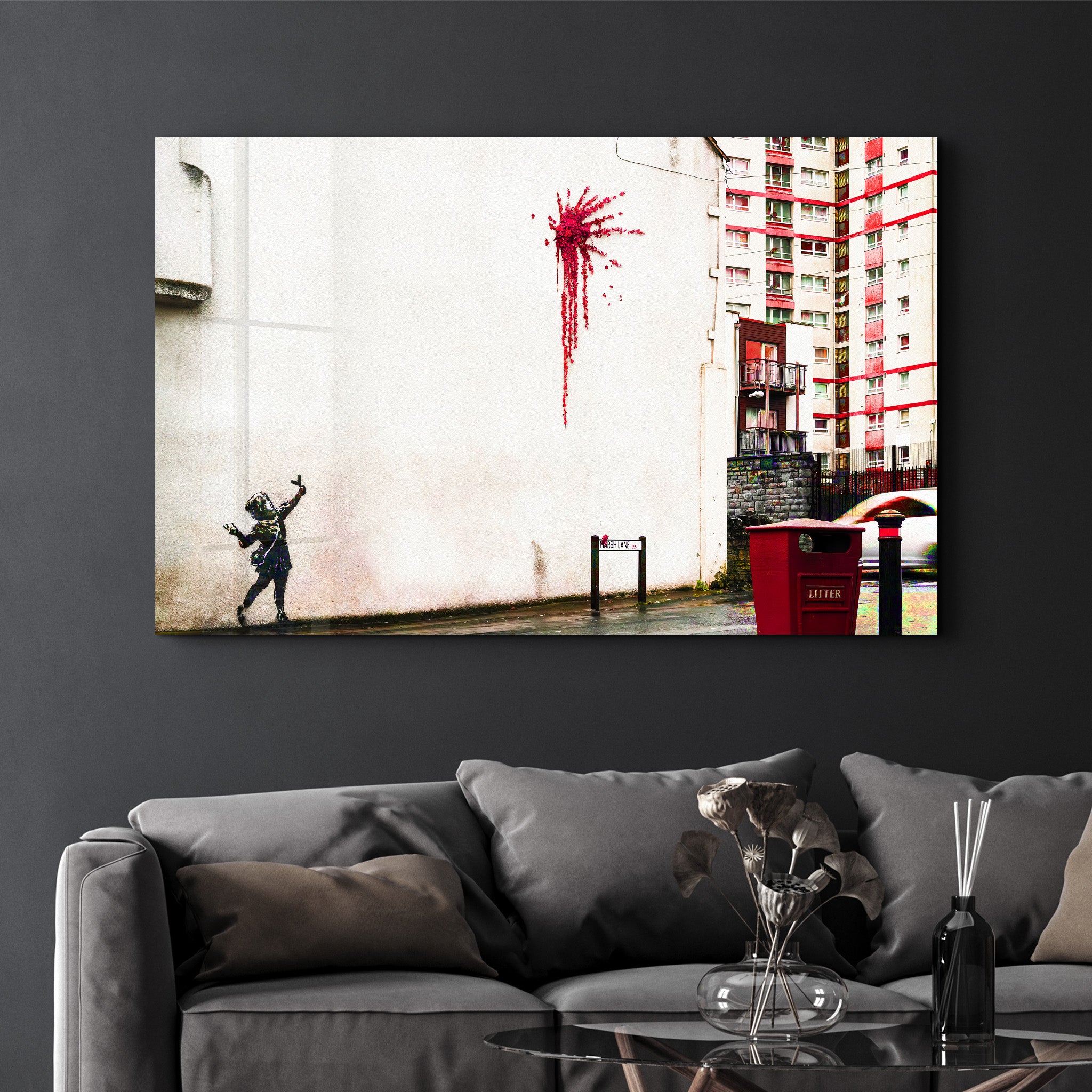 Banksy - Flower Sling - Glass Wall Art - Artdesigna