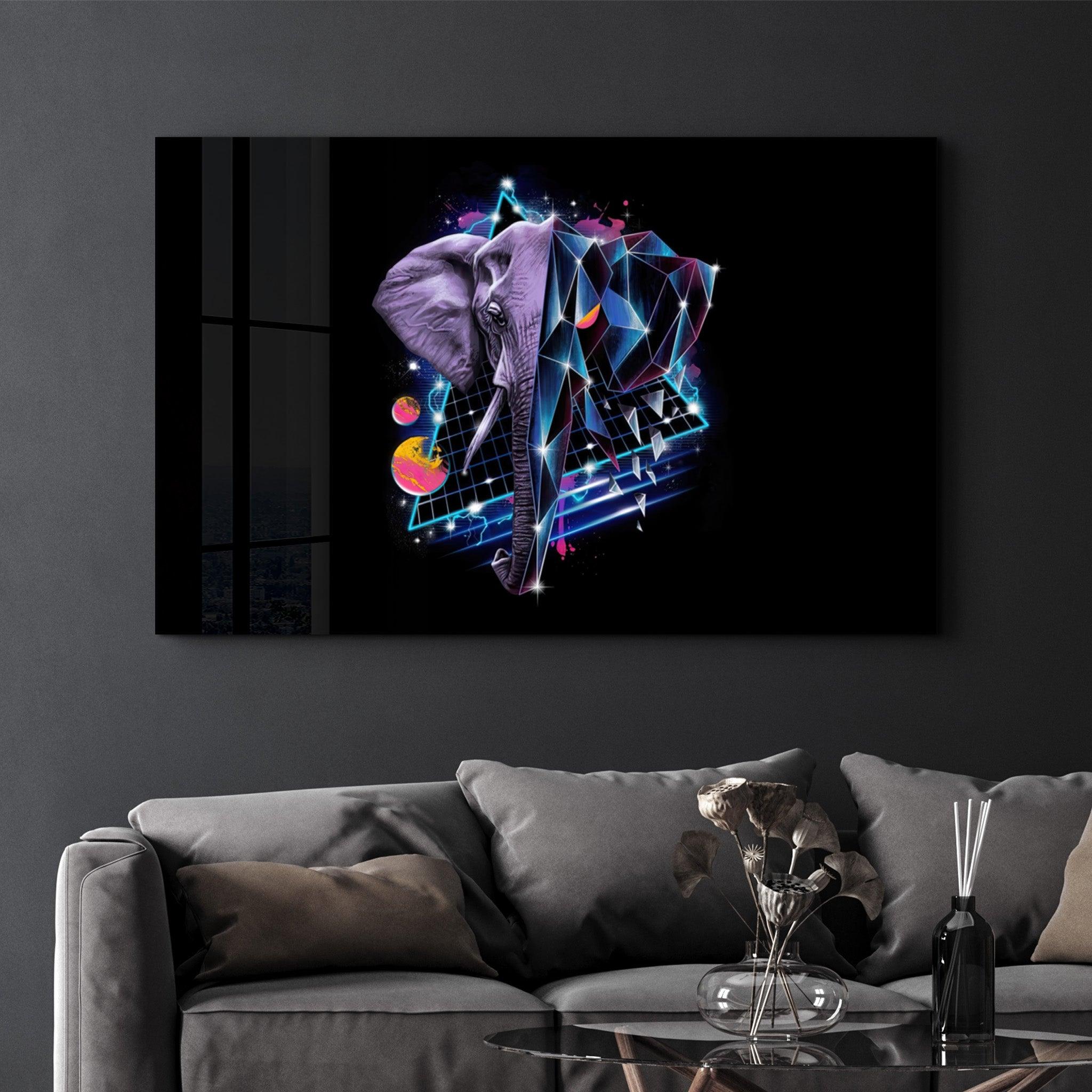 Elephant Neo | Glass Wall Art - Artdesigna