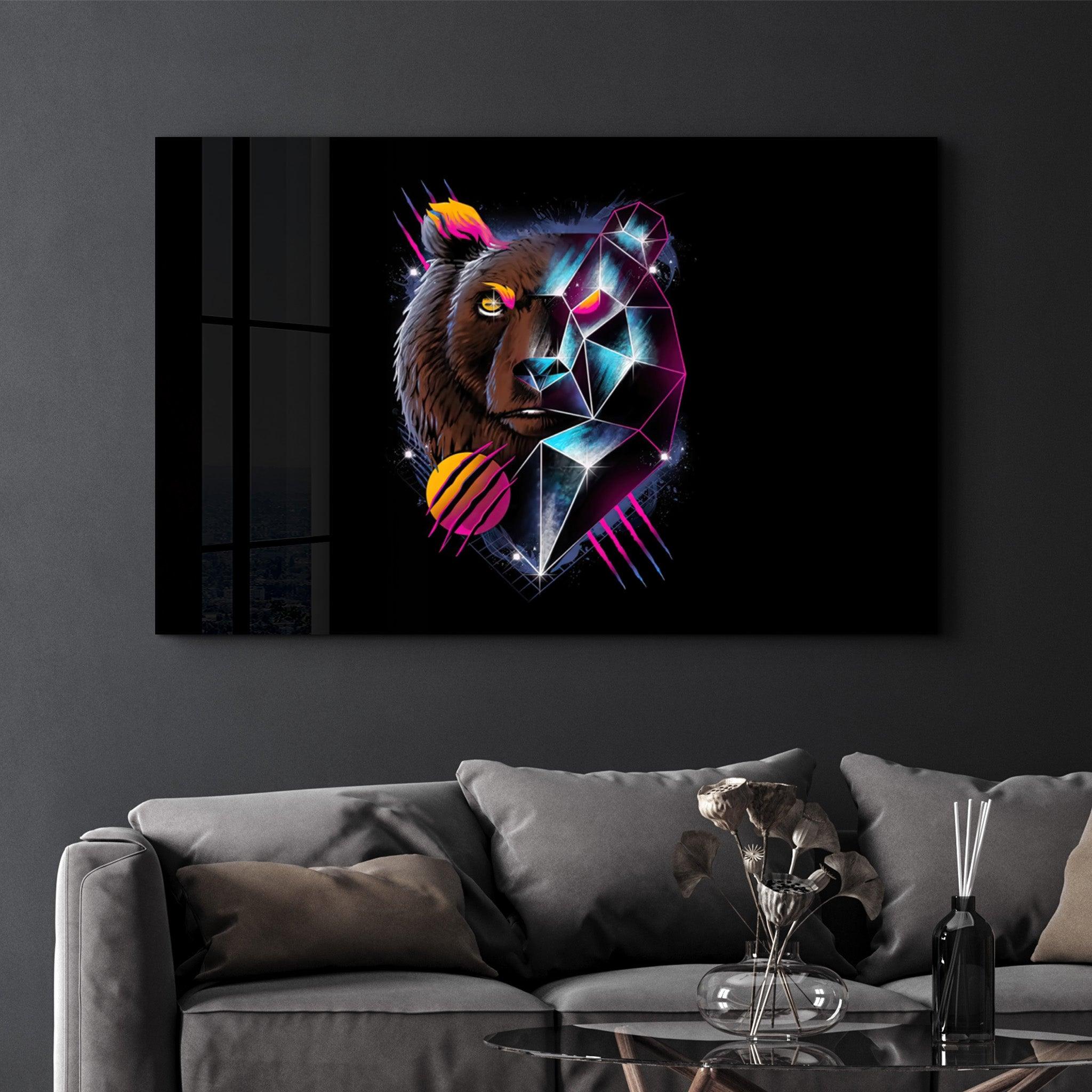 Bear Neo | Glass Wall Art - Artdesigna