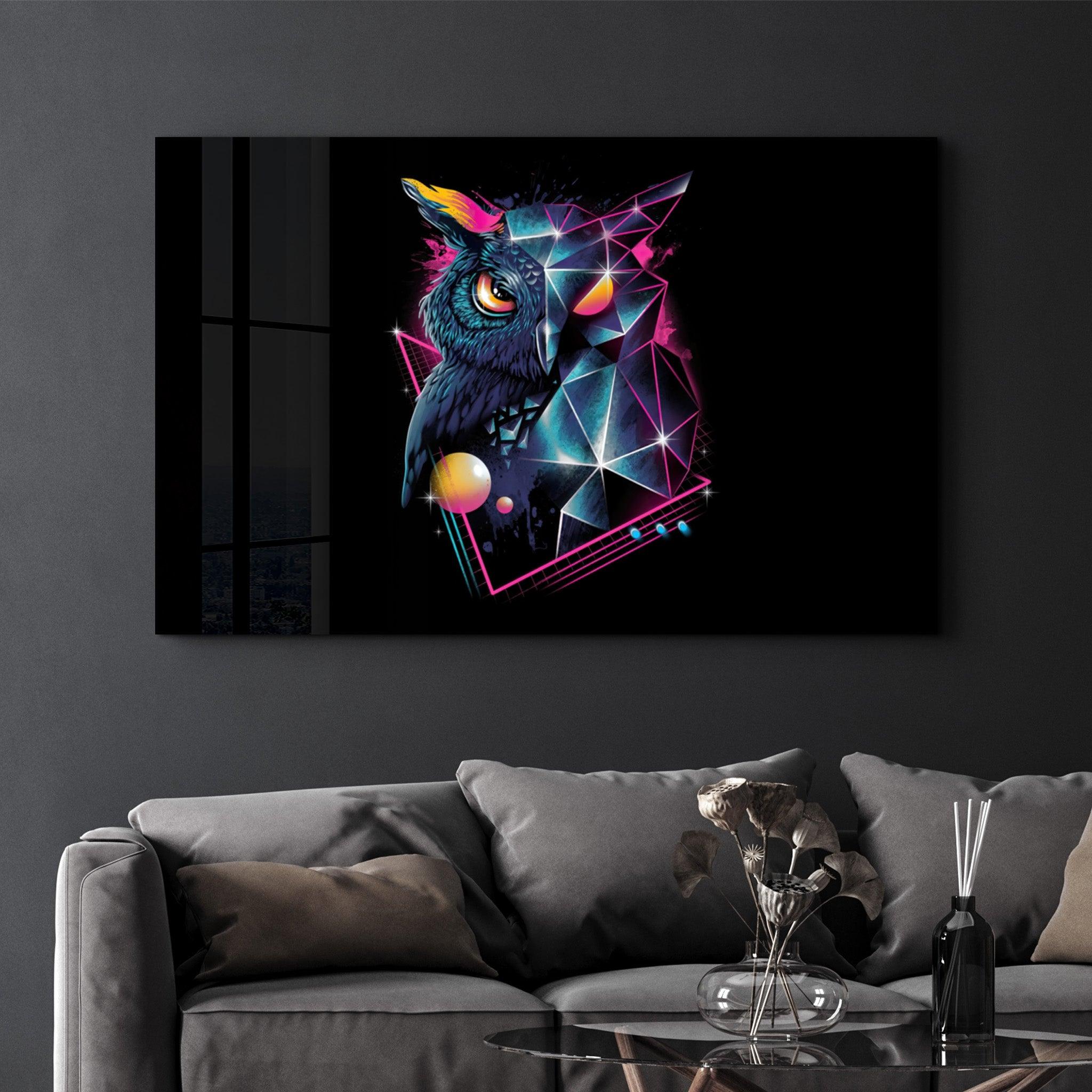 Owl Neo | Glass Wall Art - Artdesigna