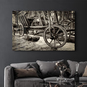 Old Wheel Cart | Glass Wall Art - Artdesigna