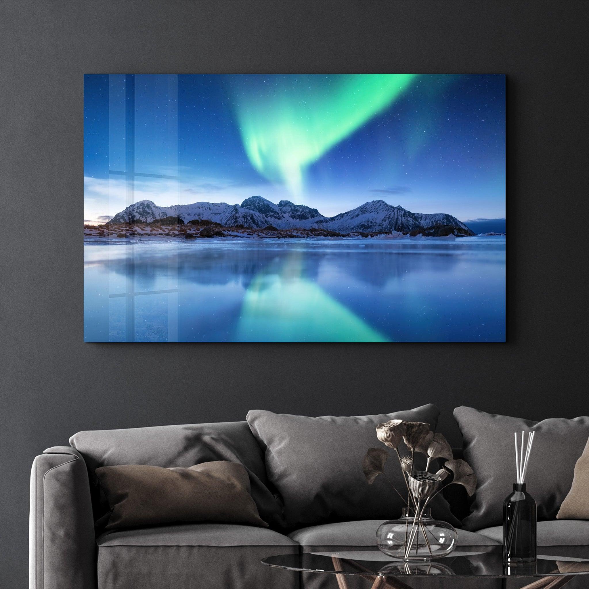 Reflection Of The Northern Lights | Glass Wall Art - Artdesigna