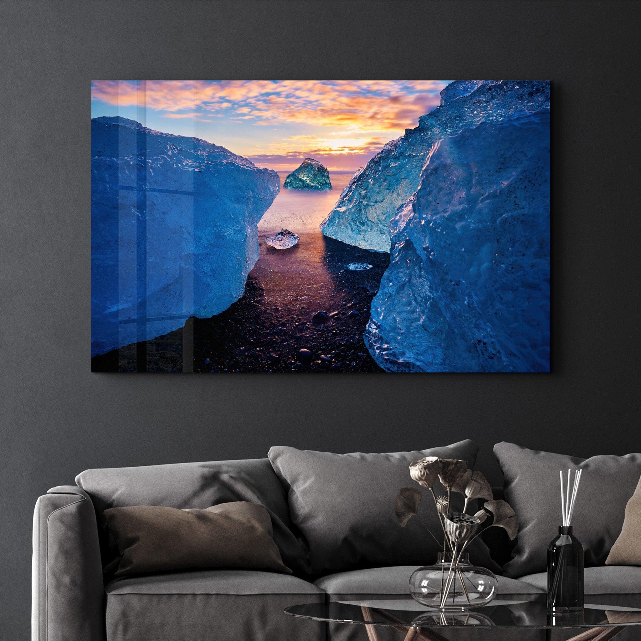 Between the Glaciers | Glass Wall Art - Artdesigna