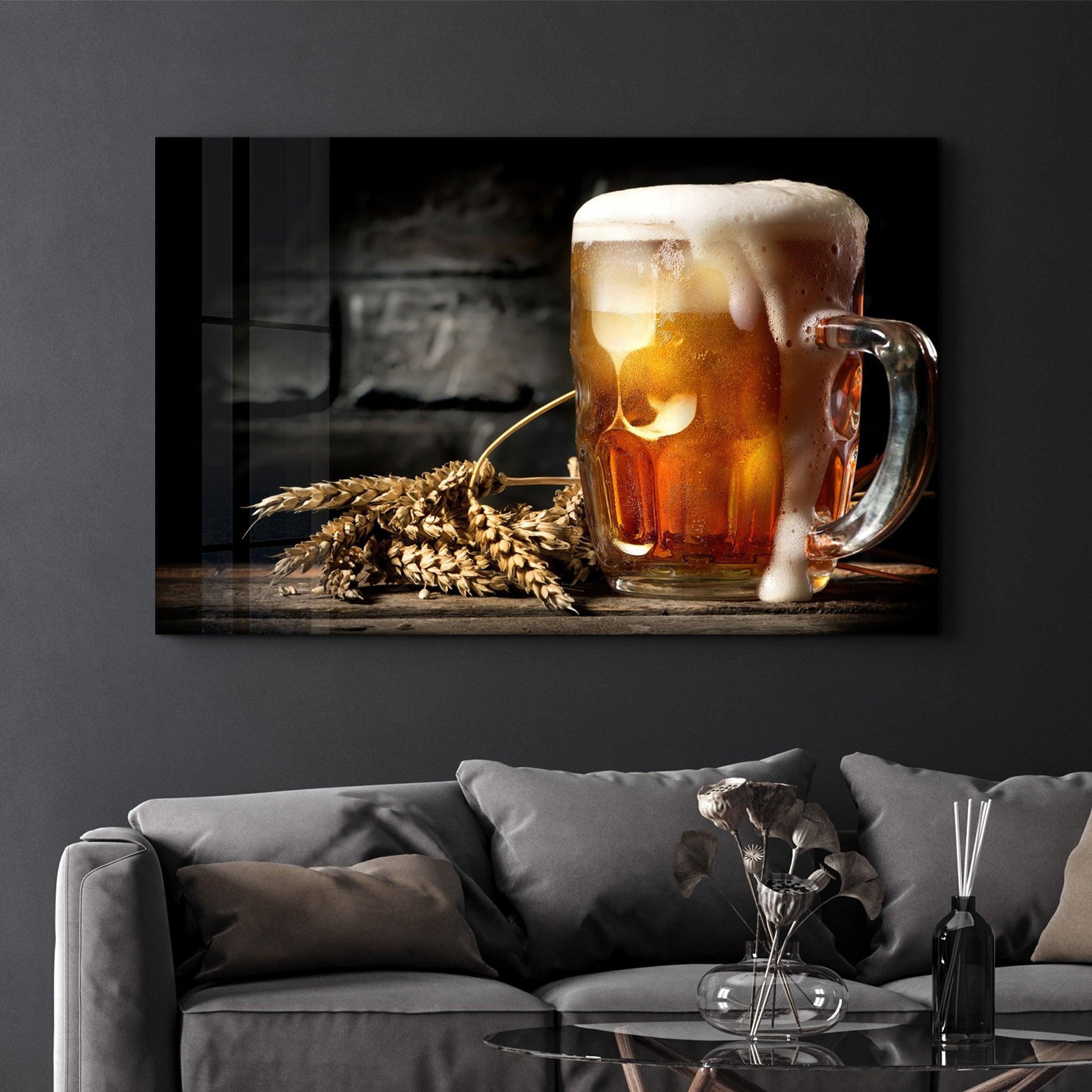 Bubbling Beer | Glass Wall Art - Artdesigna