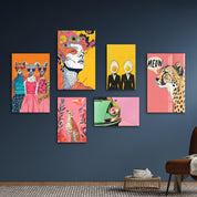 Retro Pop & Surrealist Safari Gallery Glass Wall Art Set - Artdesigna