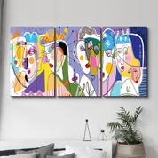 Royal Abstract Faces Trio - Glass Wall Art