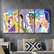 Royal Abstract Faces Trio - Glass Wall Art