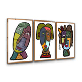 Tribal-Inspired Modern Faces Trio | Glass Wall Art