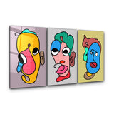 Whimsical Faces in Motion Trio | Glass Wall Art