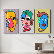 Whimsical Faces in Motion Trio - Glass Wall Art