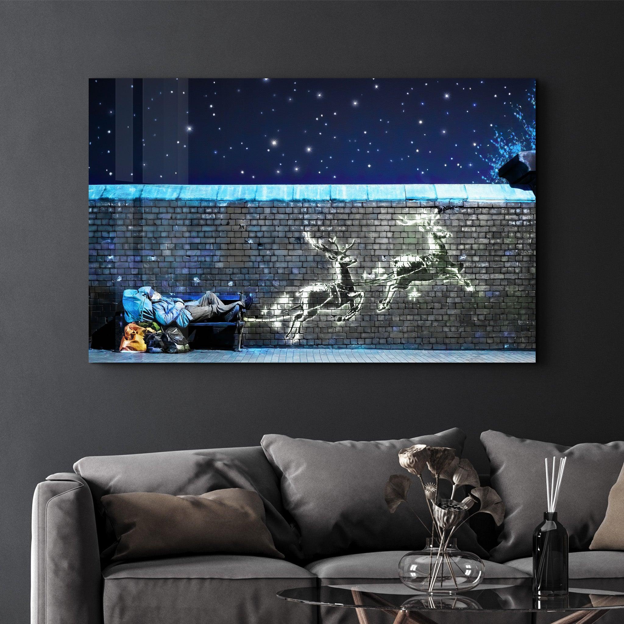 Banksy - Reindeers - Glass Wall Art - Artdesigna