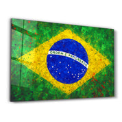 Brazilian Flag Splash - Glass Wall Art