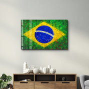 Brazilian Flag Splash - Glass Wall Art
