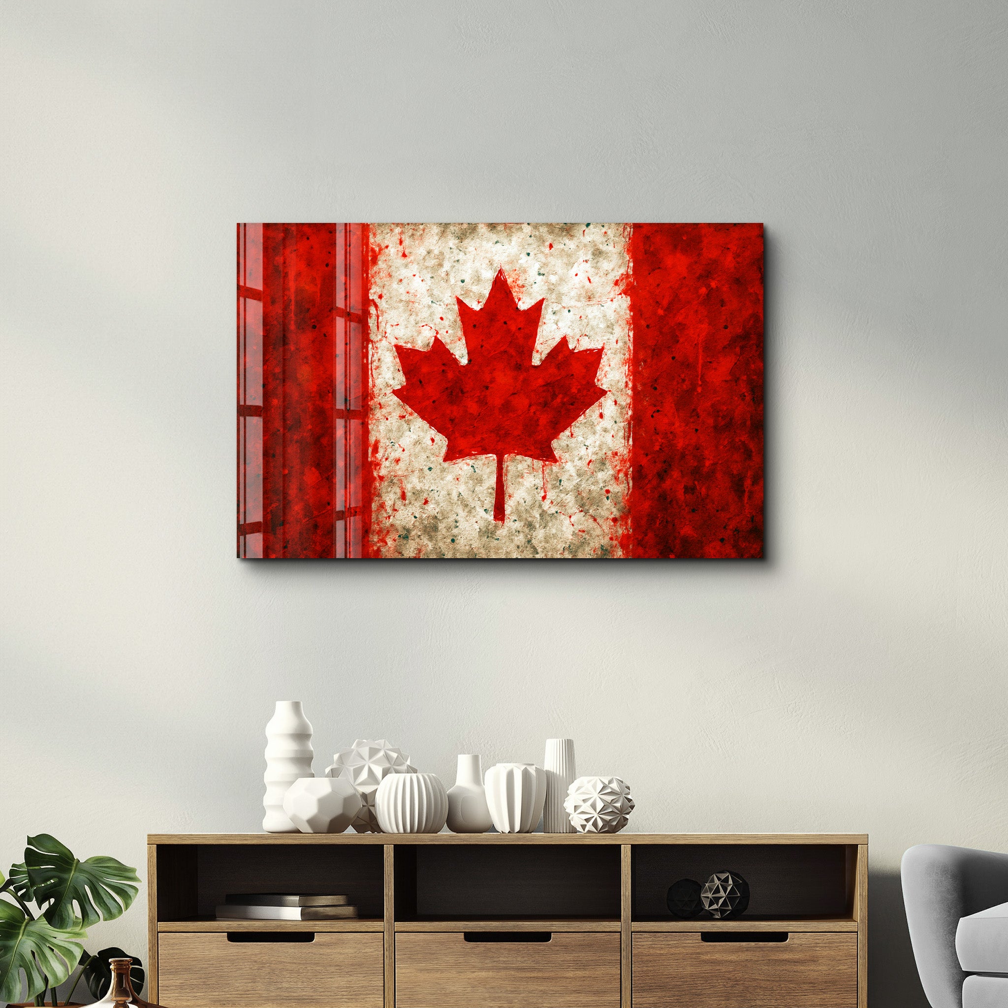 Canadian Flag Splash - Glass Wall Art