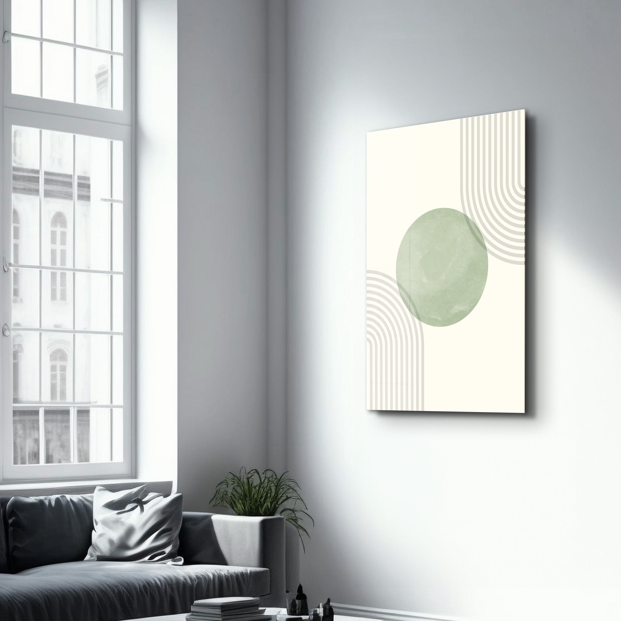 Center Focus with Curved Lines - Glass Wall Art