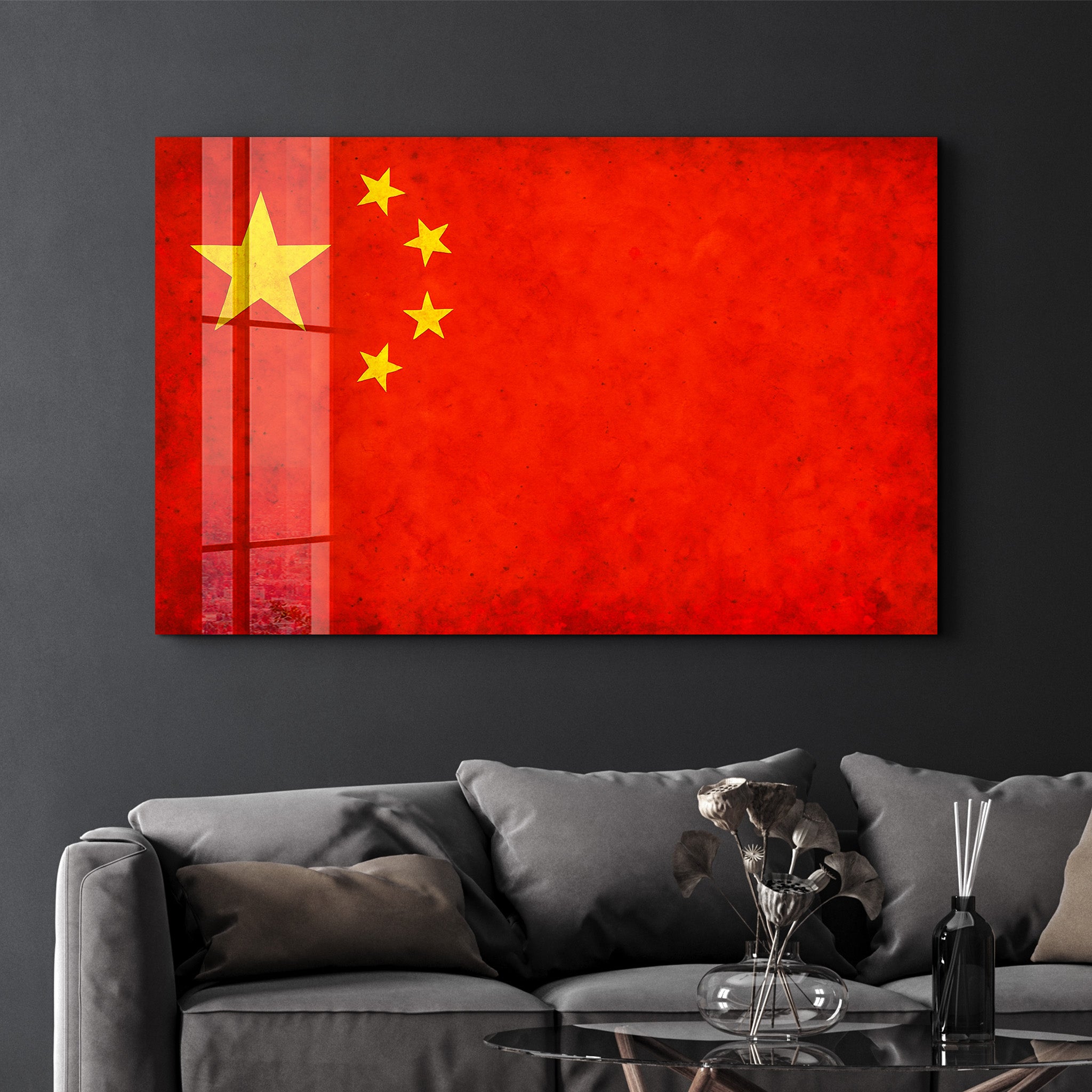China Flag Splash - Glass Wall Art