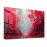 Crimson Passage A Forest of Light and Flame | Glass Wall Art