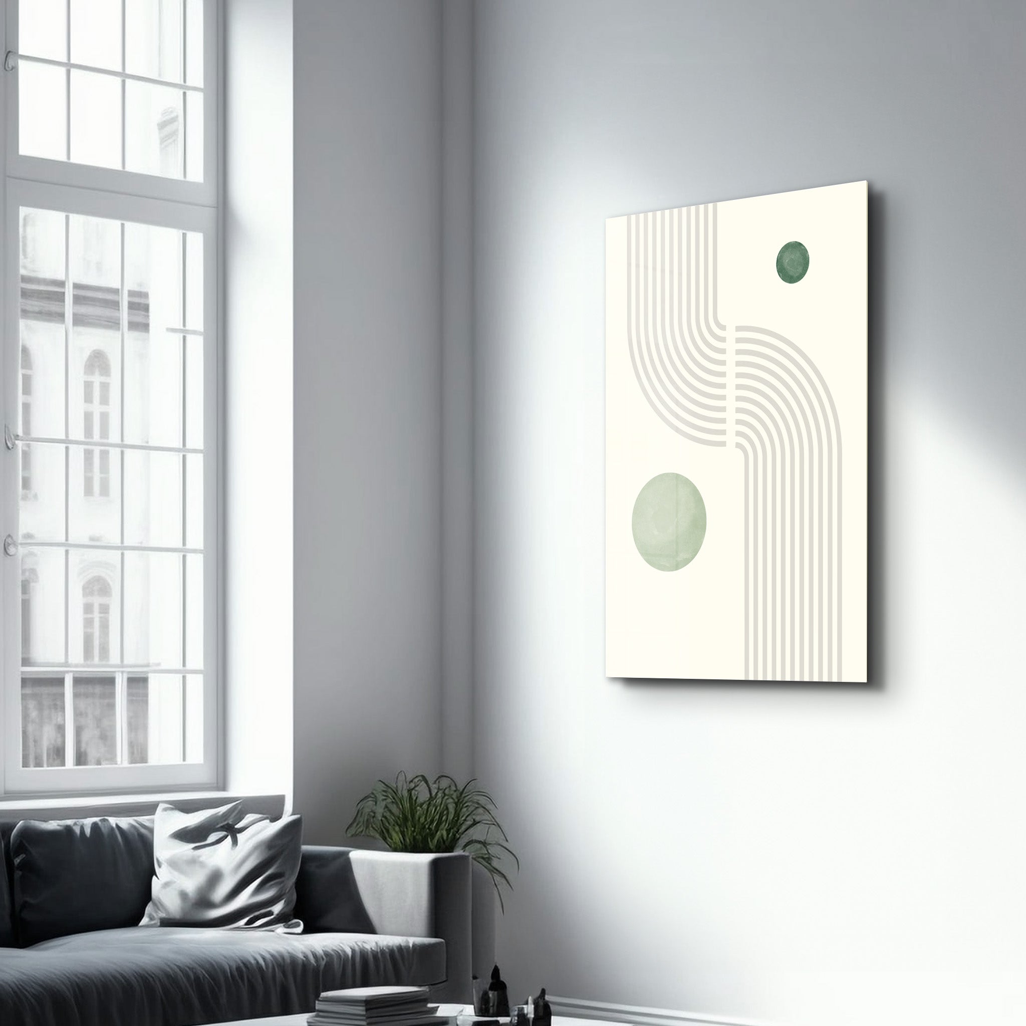 Curved Lines & Minimal Orbs - Glass Wall Art