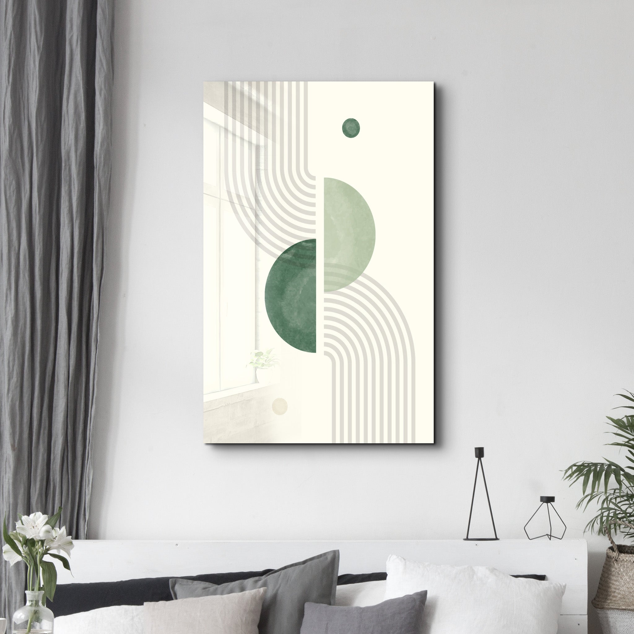 Curved Motion with Layered Circles - Glass Wall Art