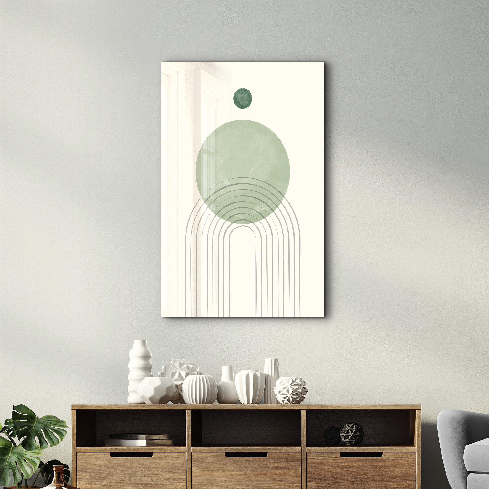 Elevated Orb & Arched Lines - Glass Wall Art