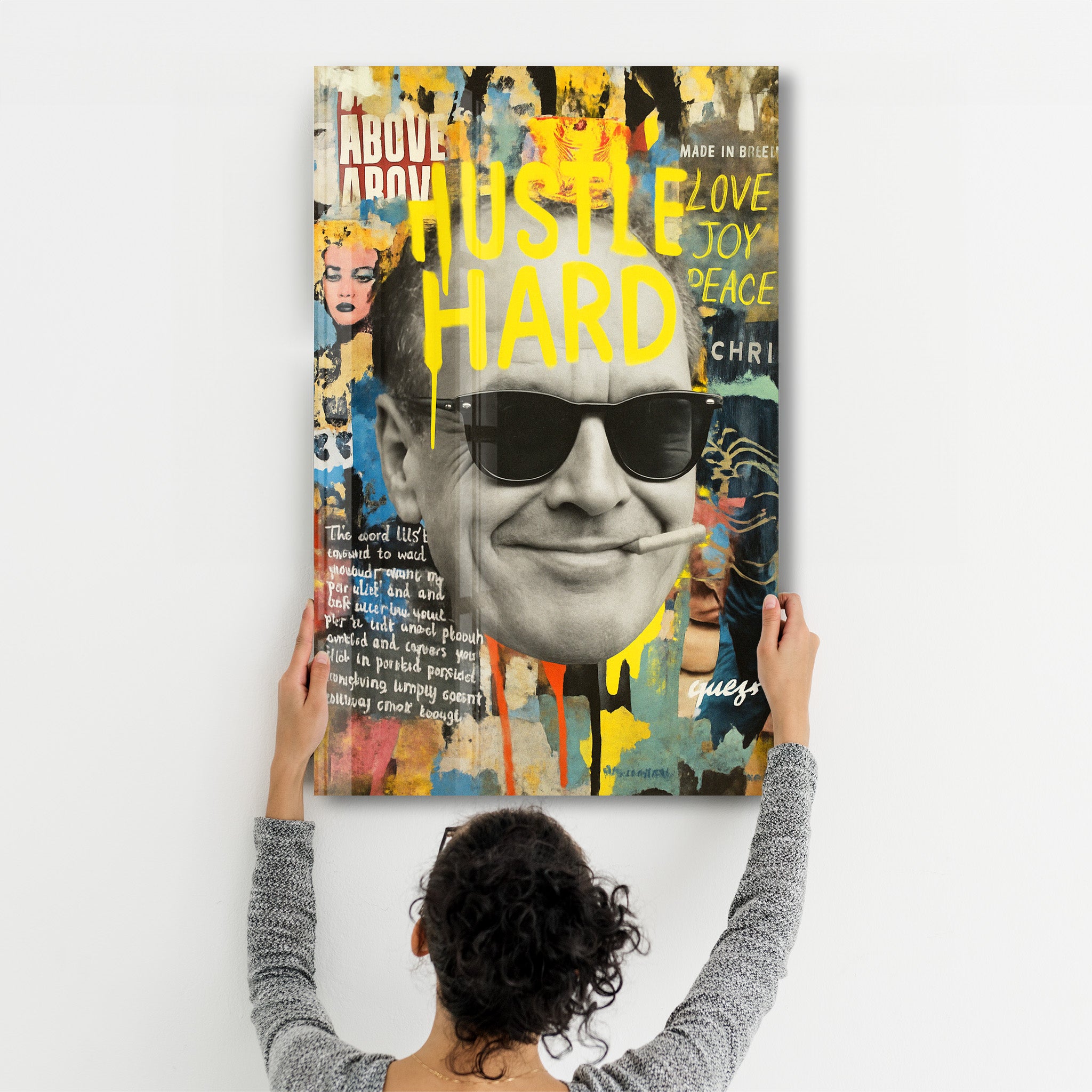 Hustle Hard - Urban Icon Collage Glass Wall Art