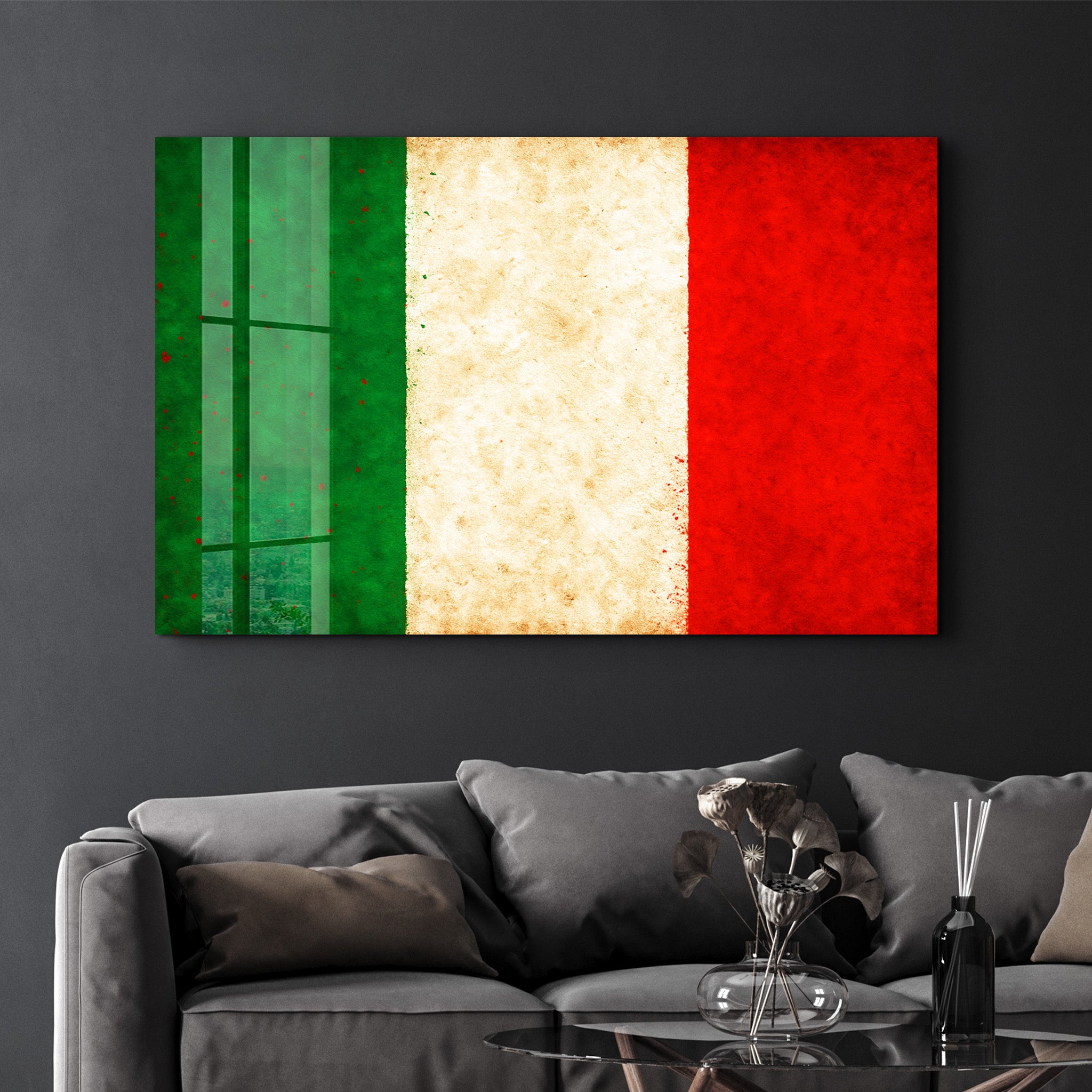 Italy Flag Splash - Glass Wall Art