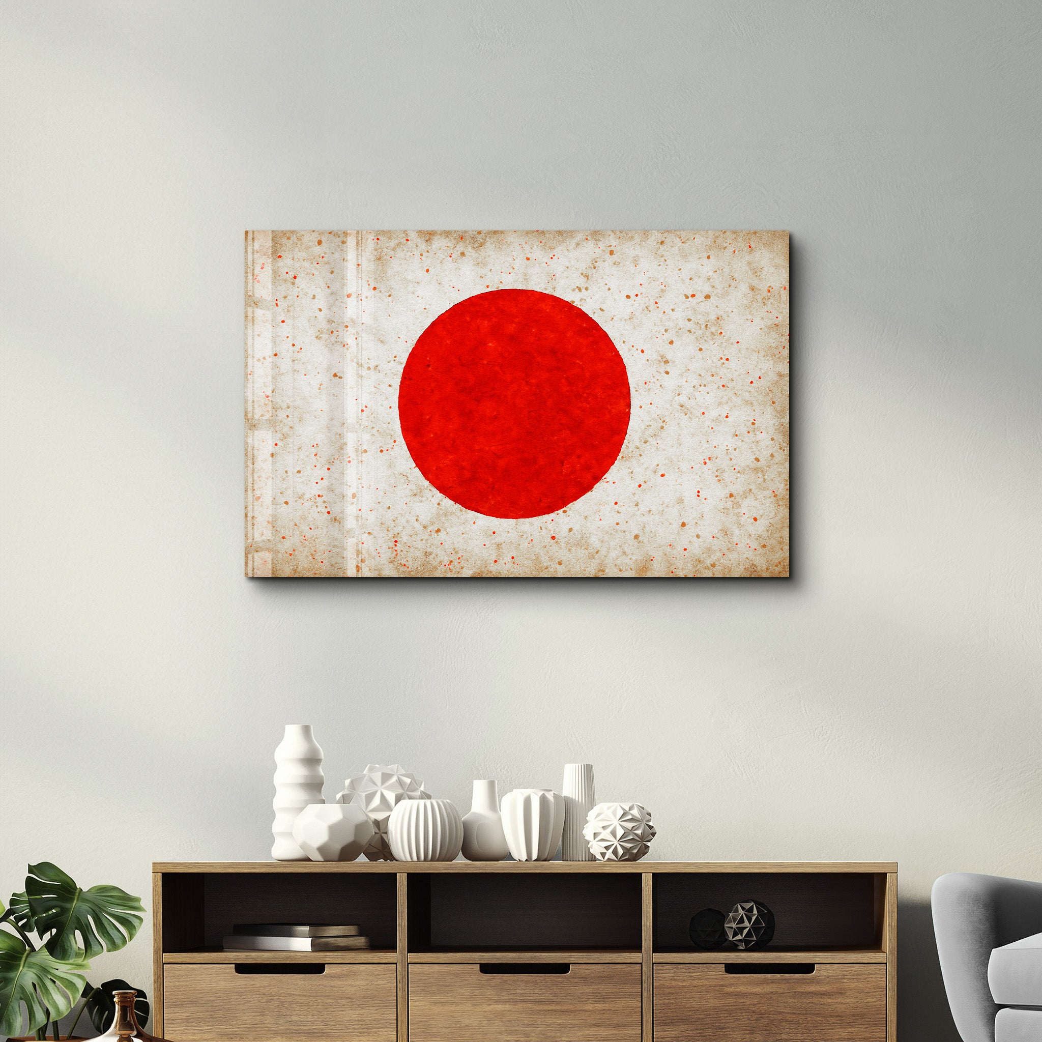 Japan Flag Splash - Glass Wall Art