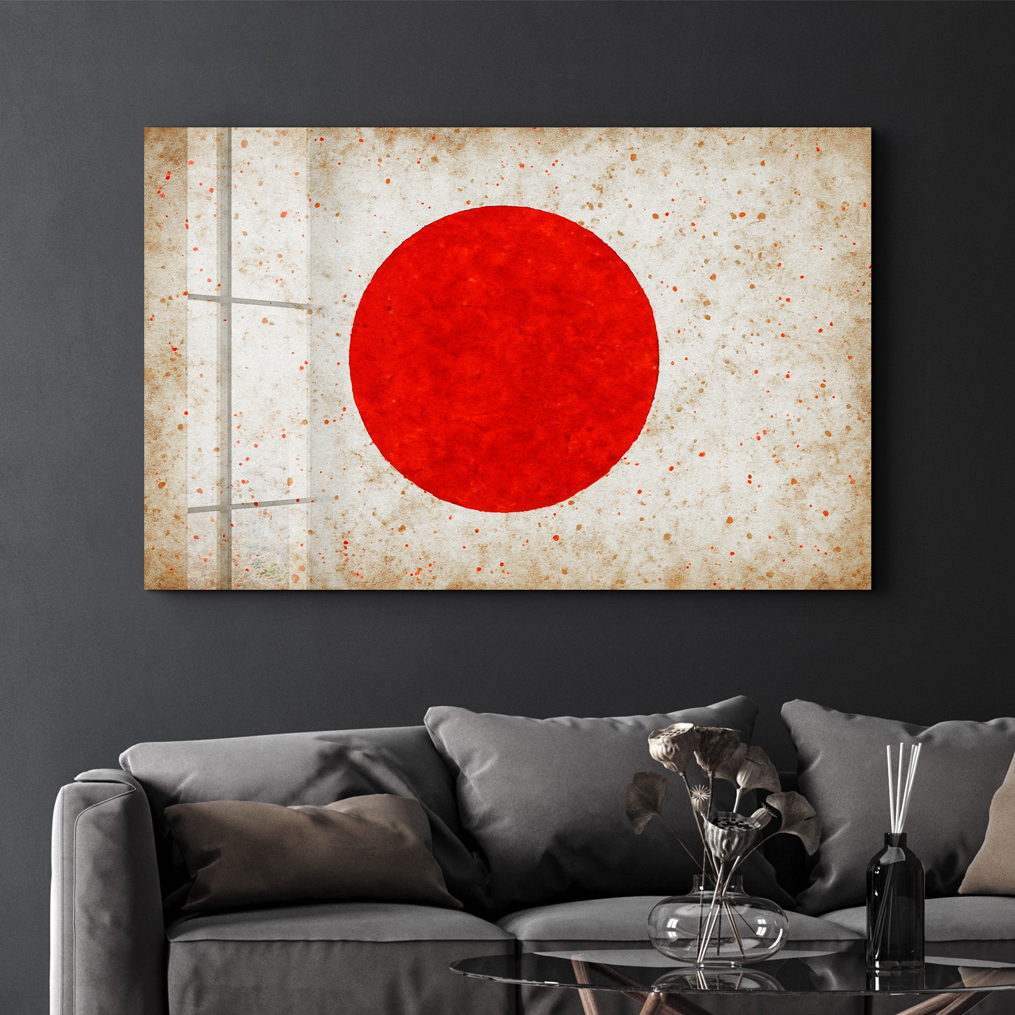 Japan Flag Splash - Glass Wall Art