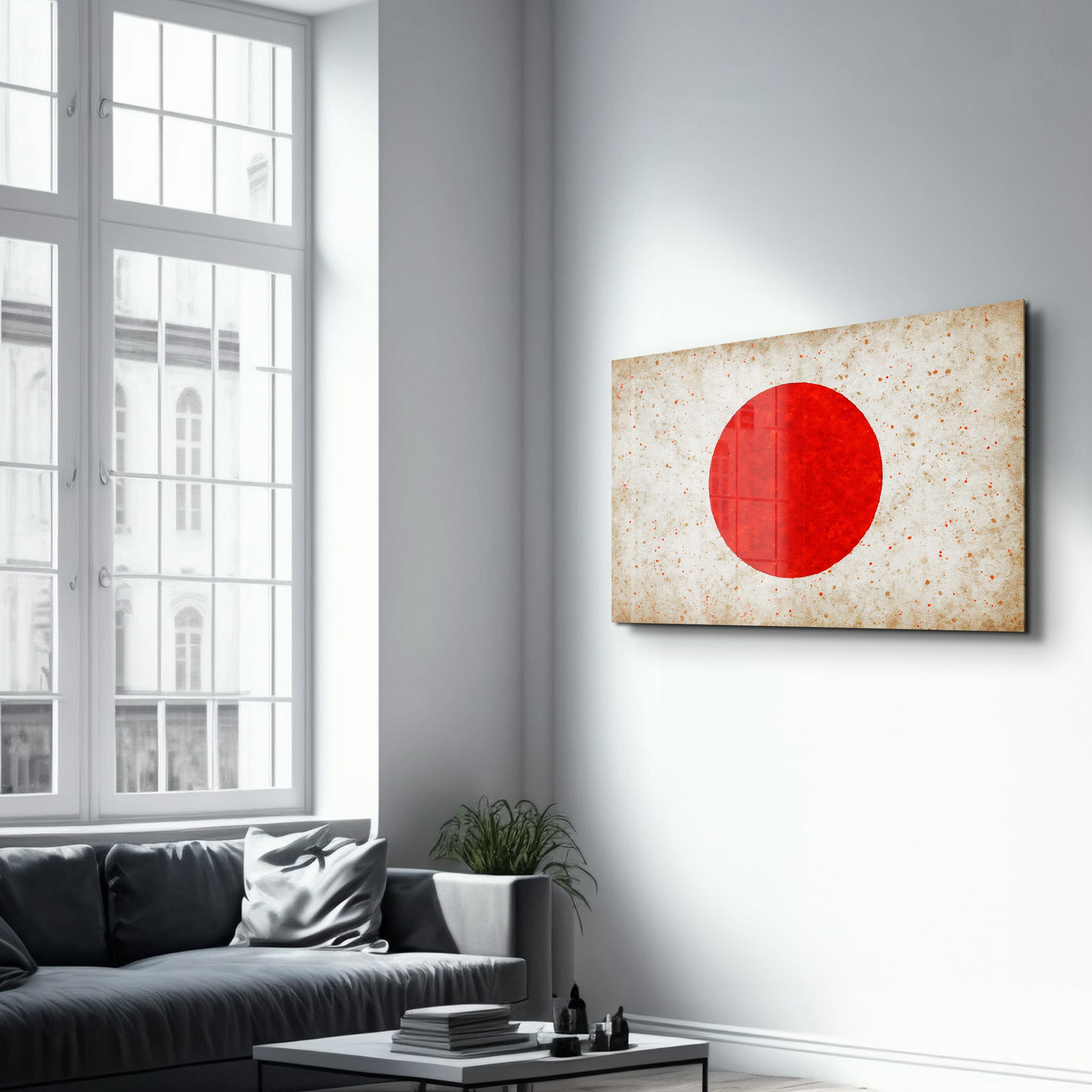 Japan Flag Splash - Glass Wall Art