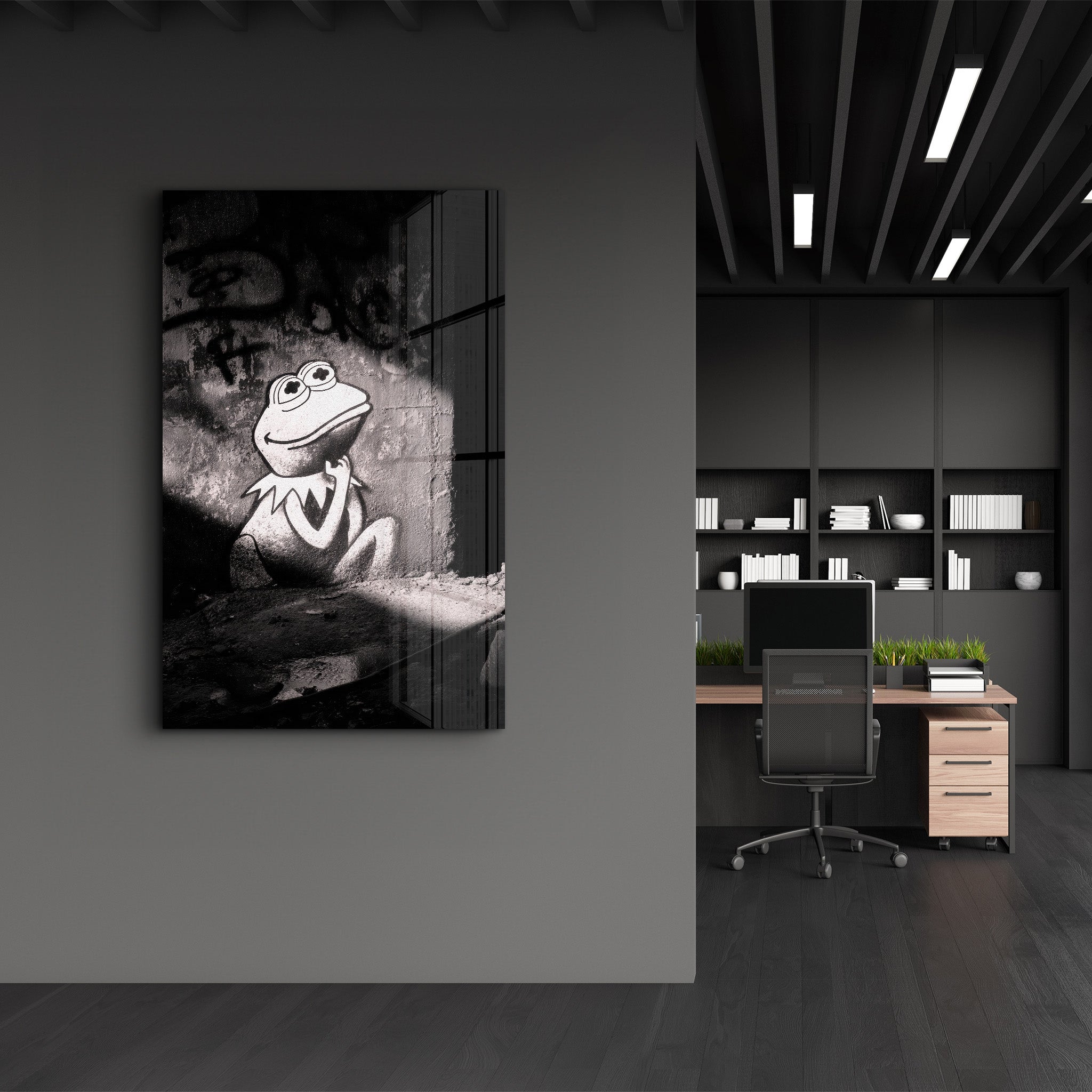 Kermit in the Shadows – Glass Wall Art