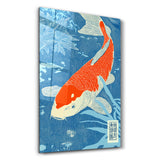 Koi Fish in Blue Water - Glass Wall Art