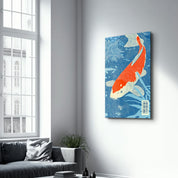 Koi Fish in Blue Water - Glass Wall Art