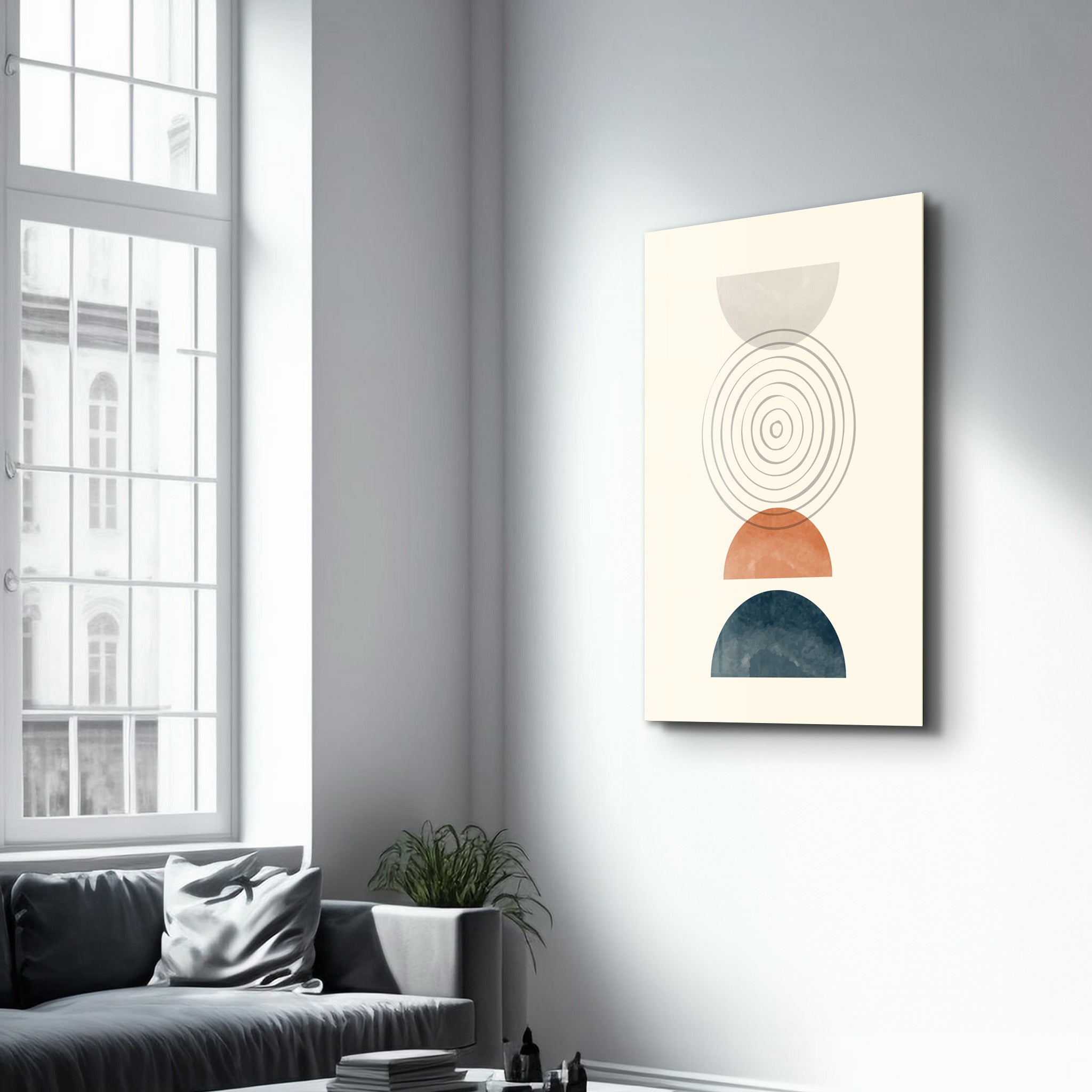 Layered Geometry in Warm & Cool Tones - Glass Wall Art